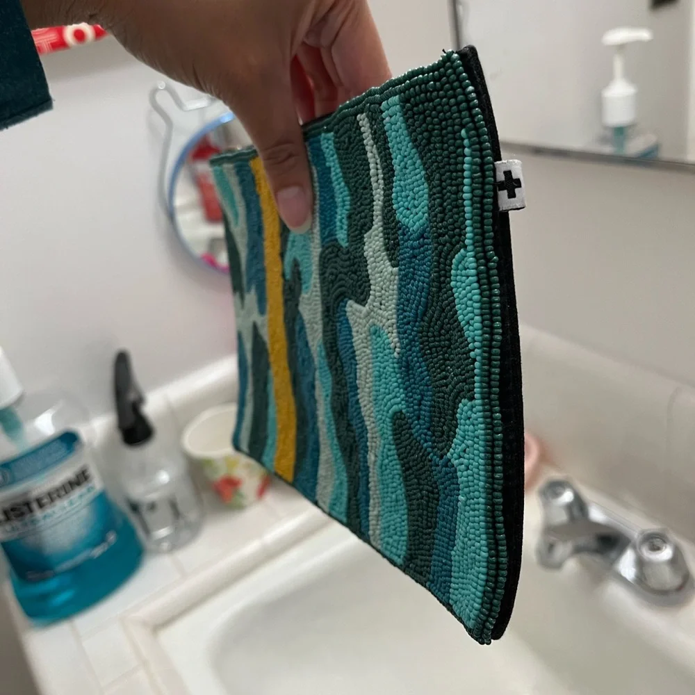Ink and Alloy Beaded Teal & Yellow Women's Clutch Bag
